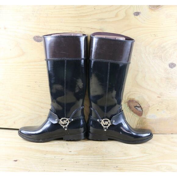 Michael Kors Boots Womens 9M Black Brown Multi Fulton Harness Rain Boots Tall - Picture 4 of 10